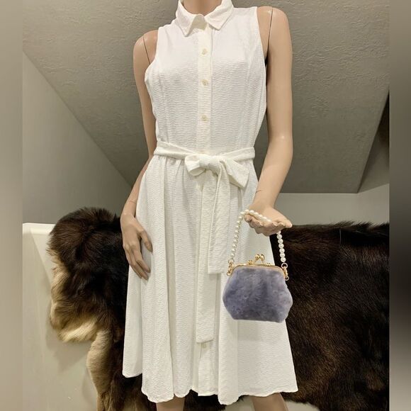 Genuine Shearling Leather Handmade Top Handle Metal Frame Bag & Small Clutch Set - Picture 13 of 16